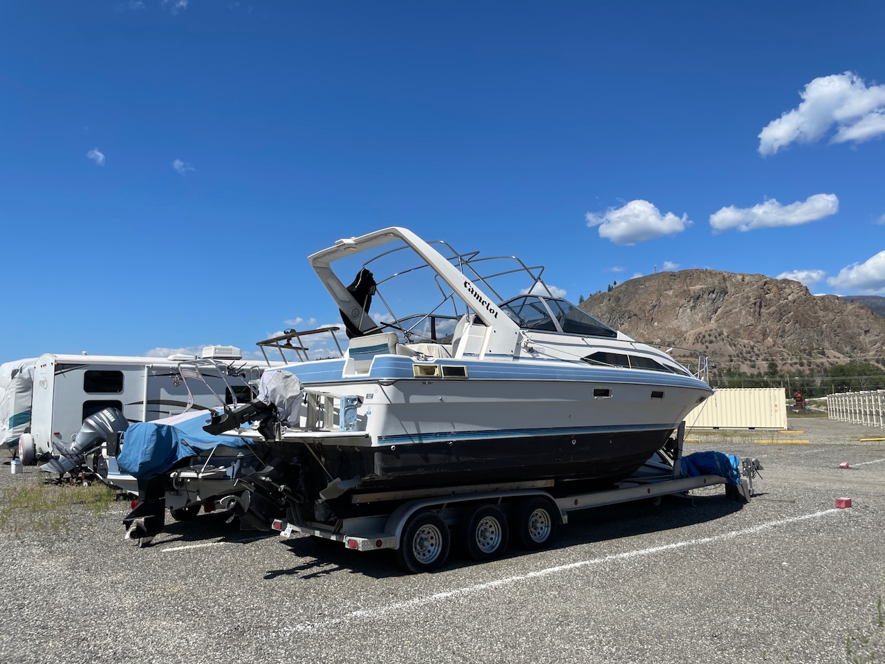 Boat stored at a storage facility in Okanagan Falls